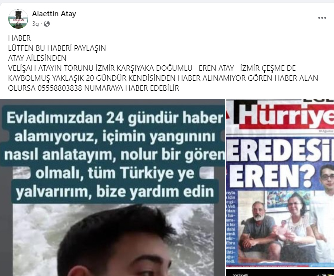 Kayserili genç İzmir'de kayıp